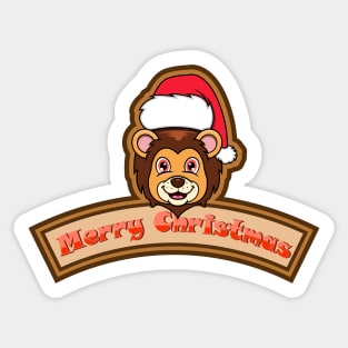 Sticker and Label Of  Lion Character Design and Merry Christmas Text. Sticker